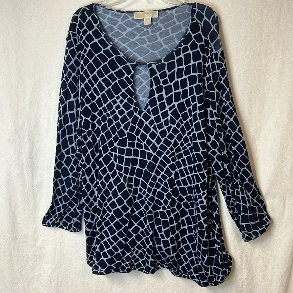 Michael Kors Women’s Tunic Top Size XL Navy White Stretchy Viscose